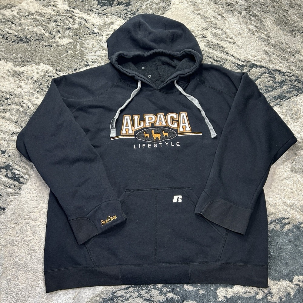 Russell Athletic Vintage Men Y2K Alpaca Hoodie Pullover Athletic Sweater Size XL